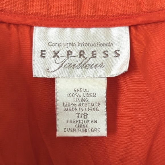 Express Tailleur 90's Vintage Linen High Waisted Mini Pencil Skirt Orange 7/8 - Picture 4 of 9